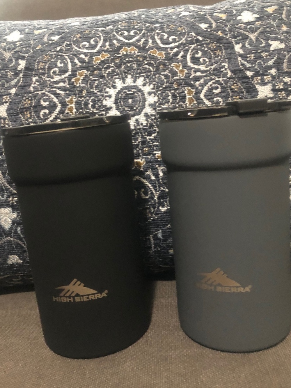 Stainless steel Coffee Tumblers set of 2 black grey Like New